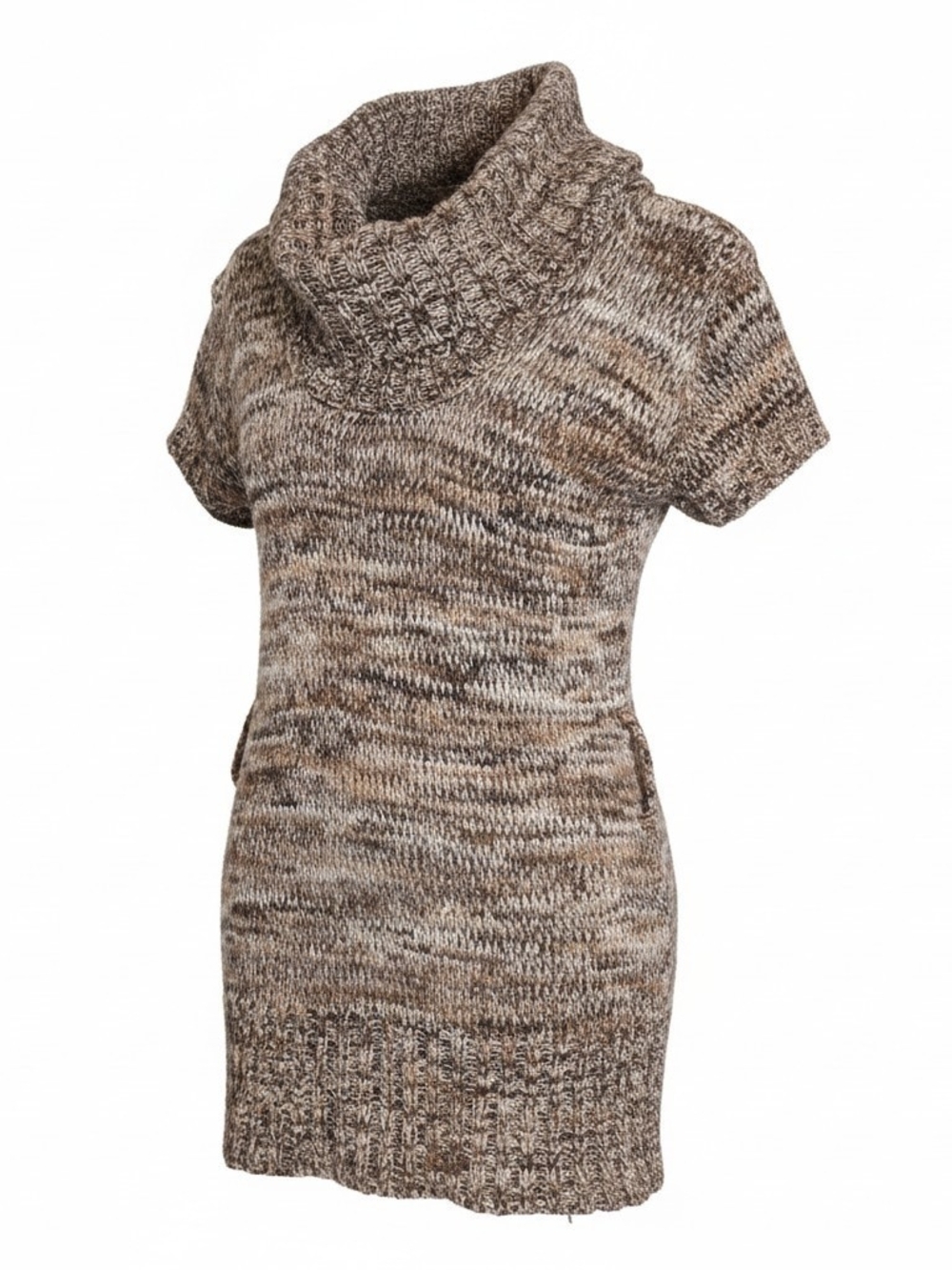 Body Central Womans L Cozy Knit Short-Sleeve Cowl Neck Tunic Sweater - Brown